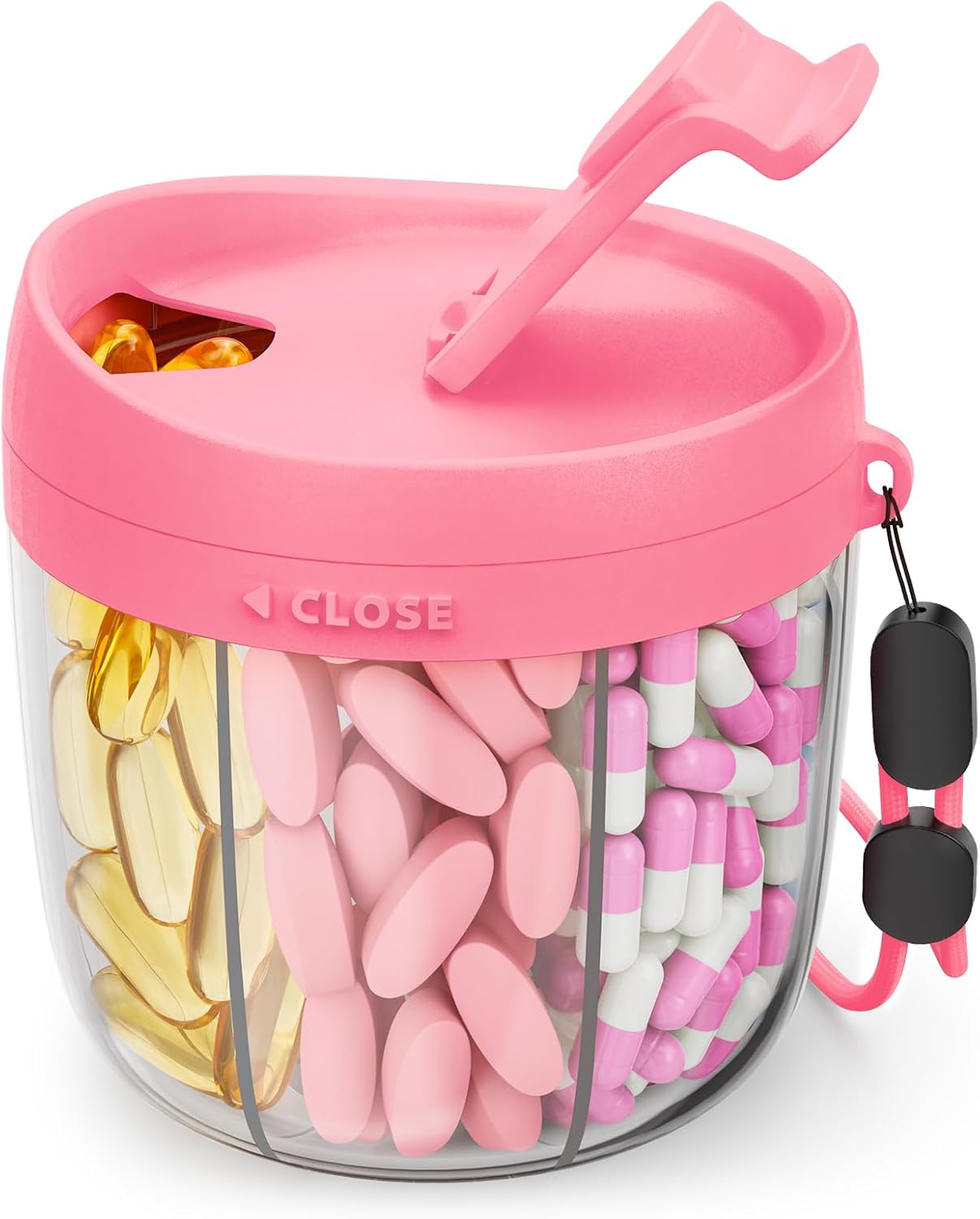 AMOOS Cute Pill Dispenser with 7 Large Compartments, Portable Pill Bottle Organizer with Wide Opening for Easy Use, Anti-Mix Pill Organizer for Travel, BPA-Free Pill Container Quick Pick Grocers